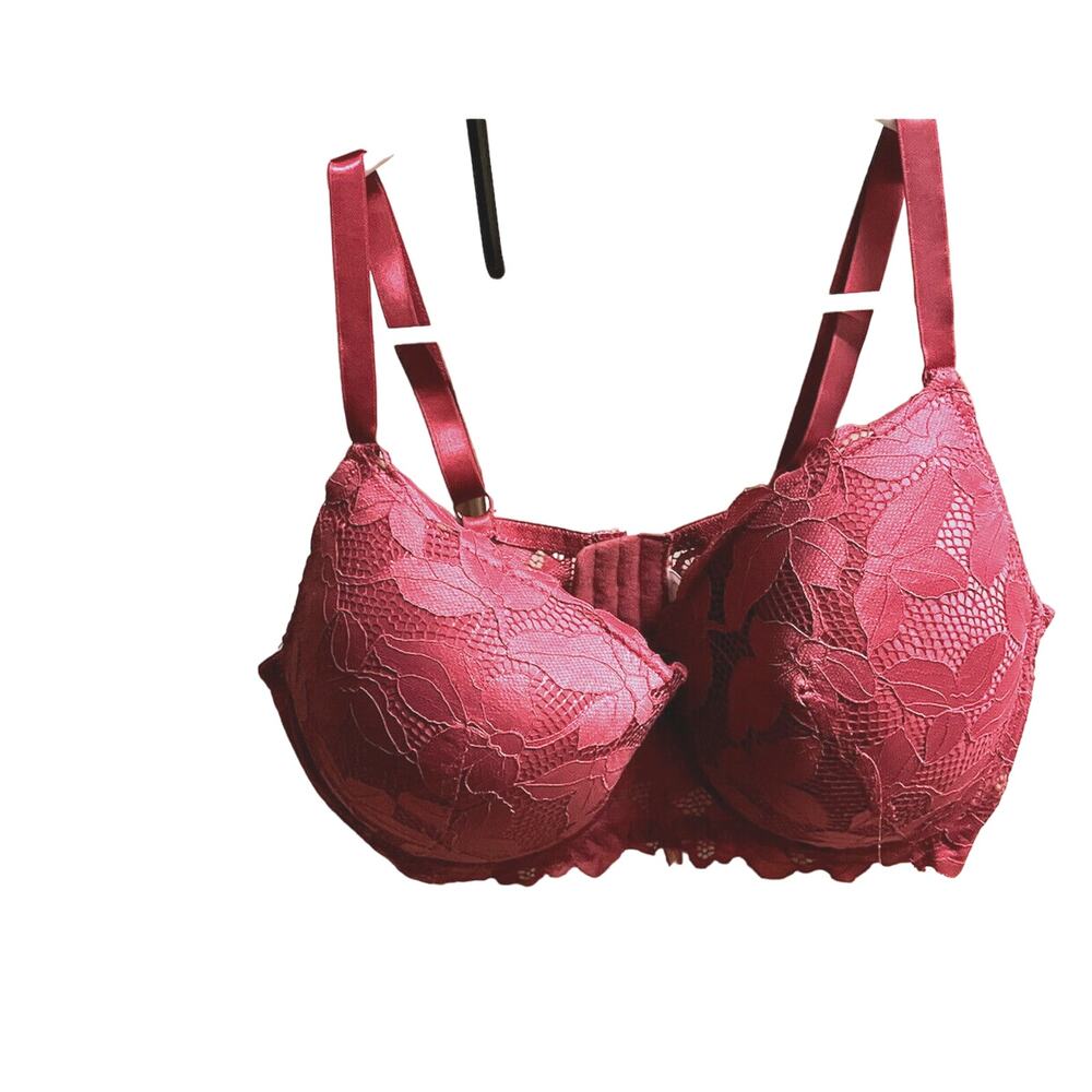 Adrienne Vittadini Pink Bra‎ 40D Lacy Underwire Hook Loop Padded Lined